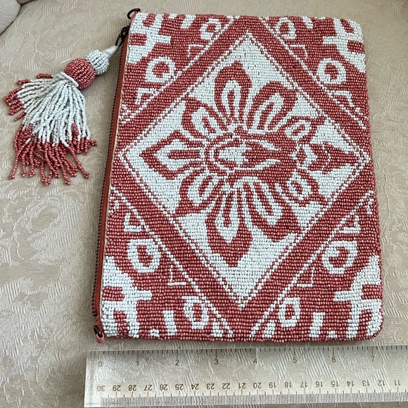 Anthropologie Augusta Beaded Clutch with zipper and tassel - Picture 8 of 12